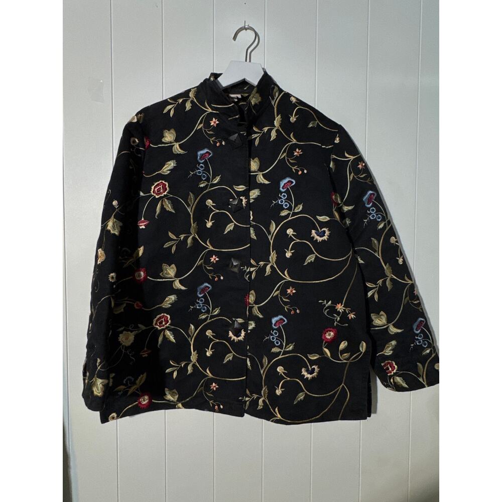 Painted Pony Jacket Black Embroidered Floral Button Front Artwear Womens Small - Picture 5 of 11